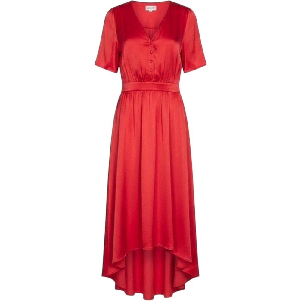 Zadig & Voltaire Red Satin High-Low Midi‎ Dress Ridge Satin Pockets NEW S